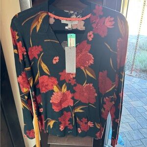 Daniel Rainn Red Floral Long Sleeve Top